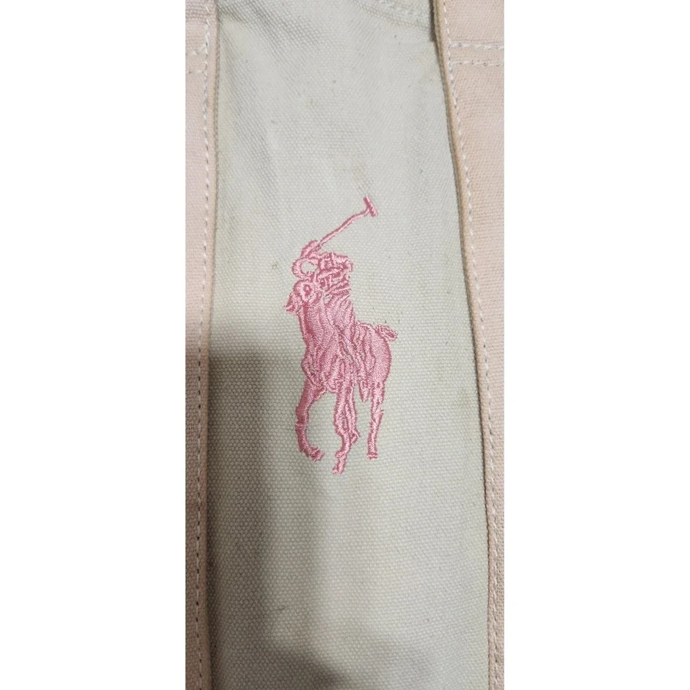 Polo Ralph Lauren Canvas Tote Bag Big Pony Embroidered Cream Pink Carryall